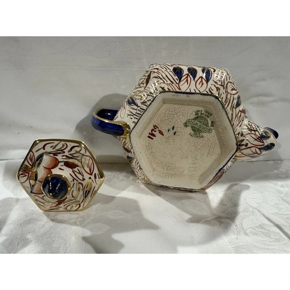 Arthur Wood England Imari Hexagon Teapot w/ Lid 1.5 pt Blue Gold MPN 1199